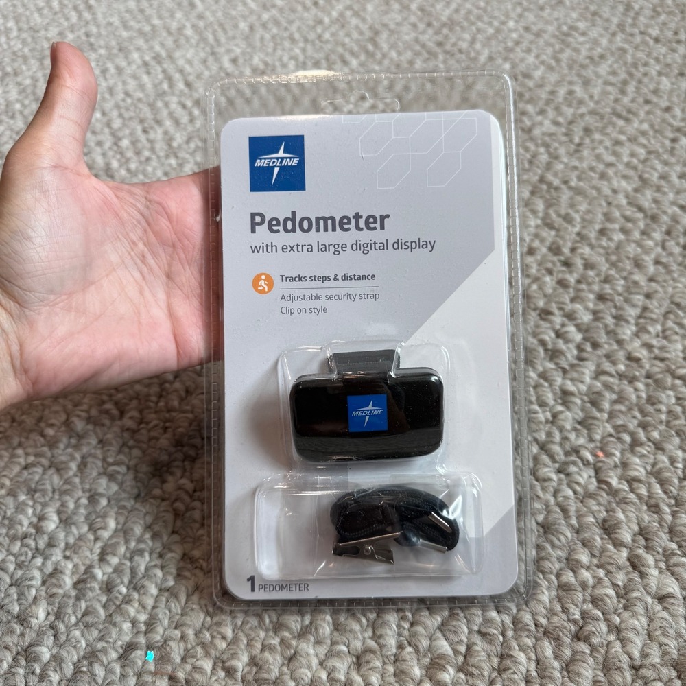 Medline Pedometer Tracks Steps Distance Extra Large Digital Display Clip On